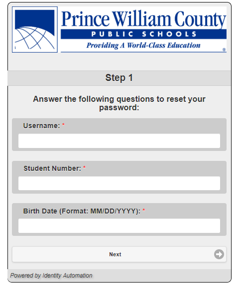 Screenshot Step 1 from reset password page